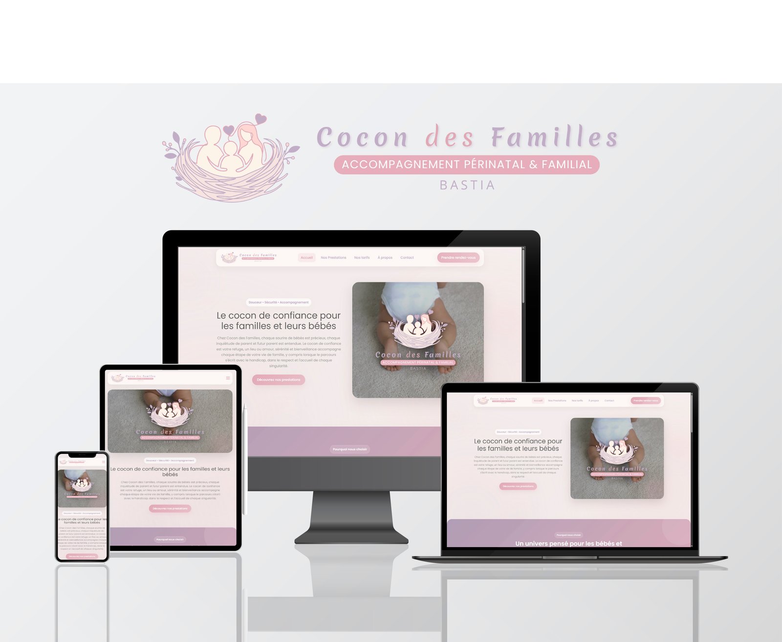 Logo et site web créés pour Cocon des Familles à Furiani, Corse